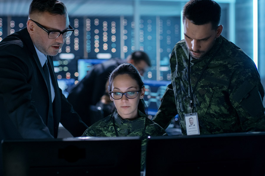 Defense Contractor Insurance - Government Surveillance Agency and Military Operation Officers Working at System Control Center